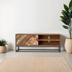 Meuble TV bois et métal 2 tiroirs 115cm RITA Kayu Intérieur
