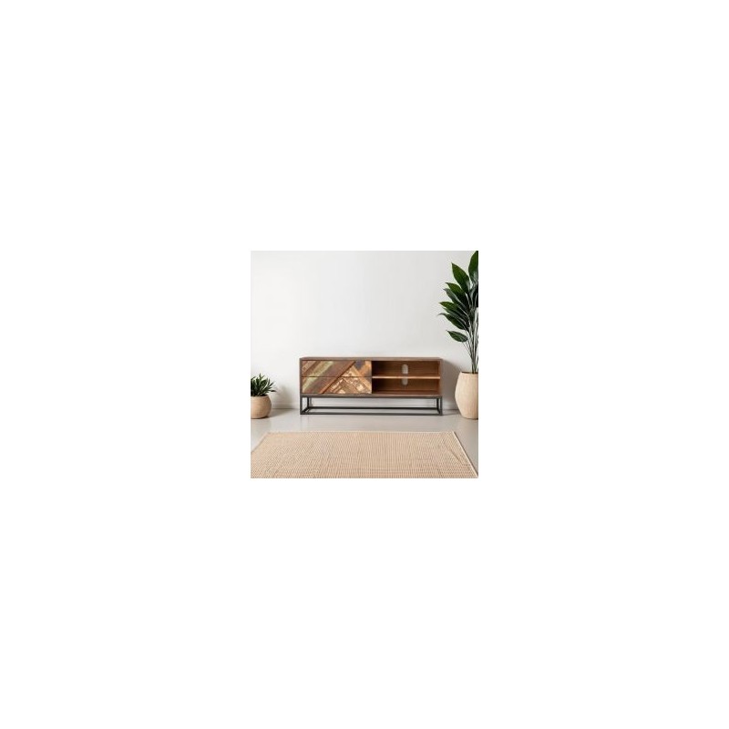 Meuble TV bois et métal 2 tiroirs 115cm RITA Kayu Intérieur