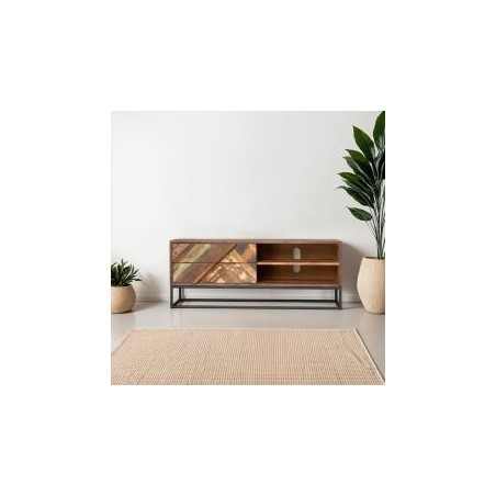 Meuble TV bois et métal 2 tiroirs 115cm RITA Kayu Intérieur