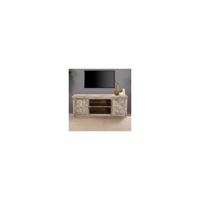 Meuble TV en bois recyclé coloré blanchi 150cm LILA