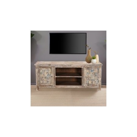 Meuble TV en bois recyclé coloré blanchi 150cm LILA