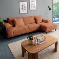 Canapé d'angle velours côtelé rouille 278cm PUEBLO Casita retour droit
