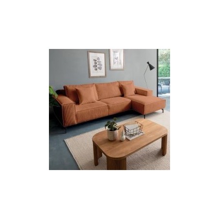 Canapé d'angle velours côtelé rouille 278cm PUEBLO Casita retour droit