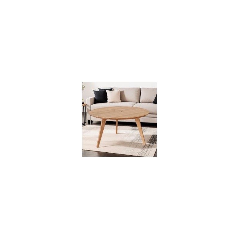 Table basse scandinave en bois massif de chêne ronde 90cm JONAS