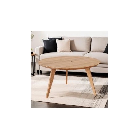 Table basse scandinave en bois massif de chêne ronde 90cm JONAS
