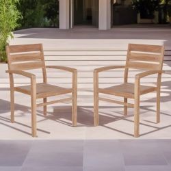 Lot de 2 fauteuils salon de jardin empilables en teck massif GARDEN