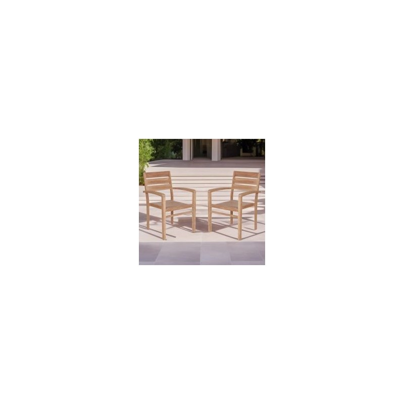 Lot de 2 fauteuils salon de jardin empilables en teck massif GARDEN
