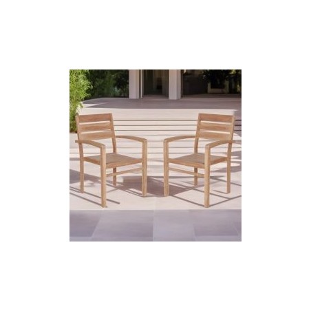 Lot de 2 fauteuils salon de jardin empilables en teck massif GARDEN