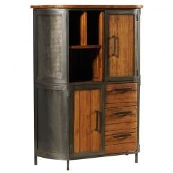 Buffet haut en métal et teck massif vieilli 100cm Hepley Casita
