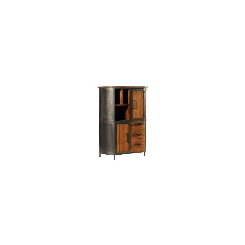 Buffet haut en métal et teck massif vieilli 100cm Hepley Casita
