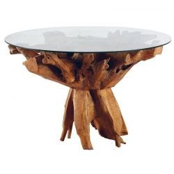 Table racine de teck 130cm Roots Casita ROOTAR120V avec verre