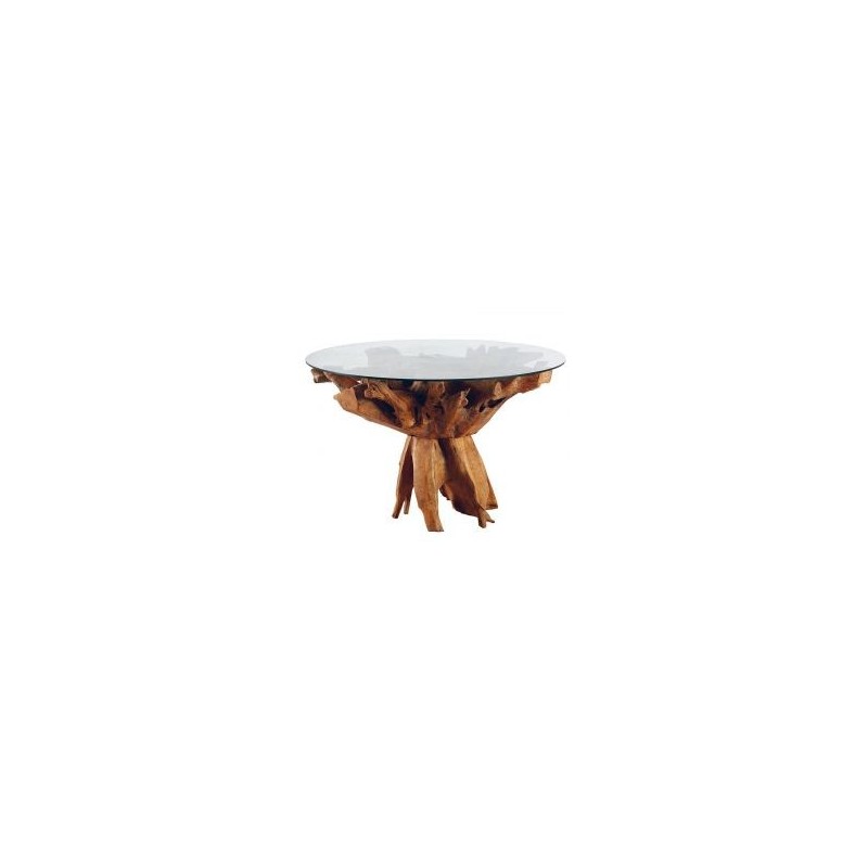 Table racine de teck 130cm Roots Casita ROOTAR120V avec verre