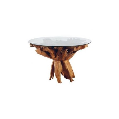 Table racine de teck 130cm Roots Casita ROOTAR120V avec verre