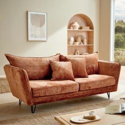 Canapé terracotta 3 places tissu doux 204cm HASTING Casita