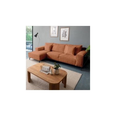 Canapé d'angle velours côtelé rouille 278cm PUEBLO Casita retour gauche