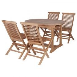 Salon de jardin teck massif ovale 120/180cm 4 chaises pliantes GARDEN