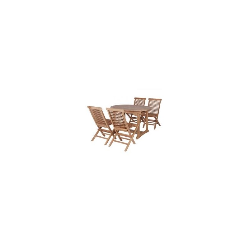 Salon de jardin teck massif ovale 120/180cm 4 chaises pliantes GARDEN