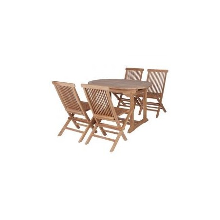 Salon de jardin teck massif ovale 120/180cm 4 chaises pliantes GARDEN