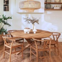 Table ronde en teck massif recyclé 150cm pied mikado bois XONO d-bodhi