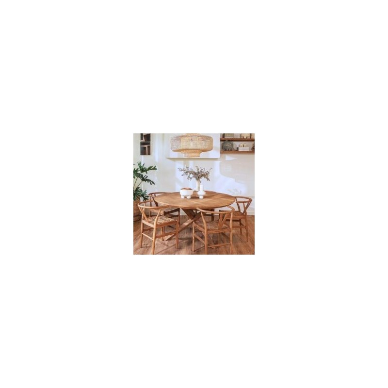Table ronde en teck massif recyclé 150cm pied mikado bois XONO d-bodhi