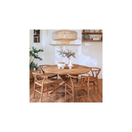Table ronde en teck massif recyclé 150cm pied mikado bois XONO d-bodhi