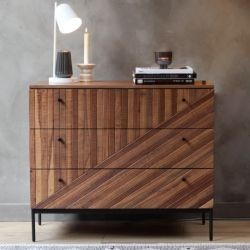 Commode 3 tiroirs bois recyclé et métal 90cm MAIA