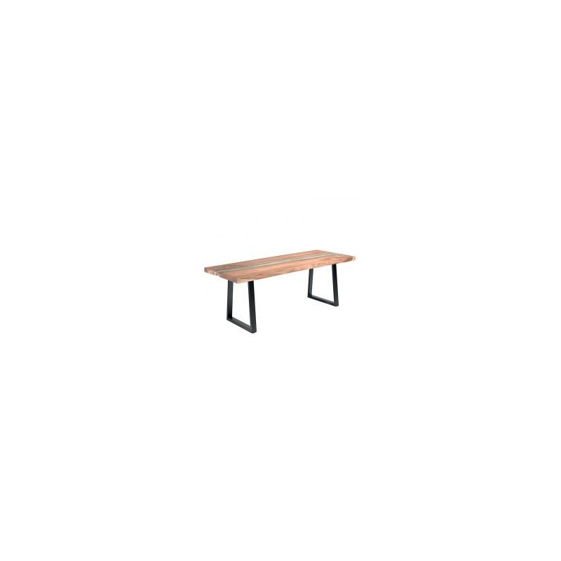 Table à manger bois massif et pieds métal avec verre 190cm Zetta Casita