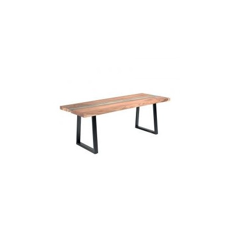 Table à manger bois massif et pieds métal avec verre 190cm Zetta Casita