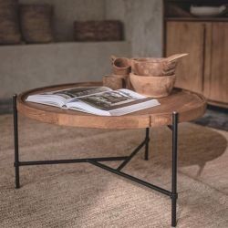 Table basse ronde en teck recyclé et métal Ø58cm d-bodhi COCO
