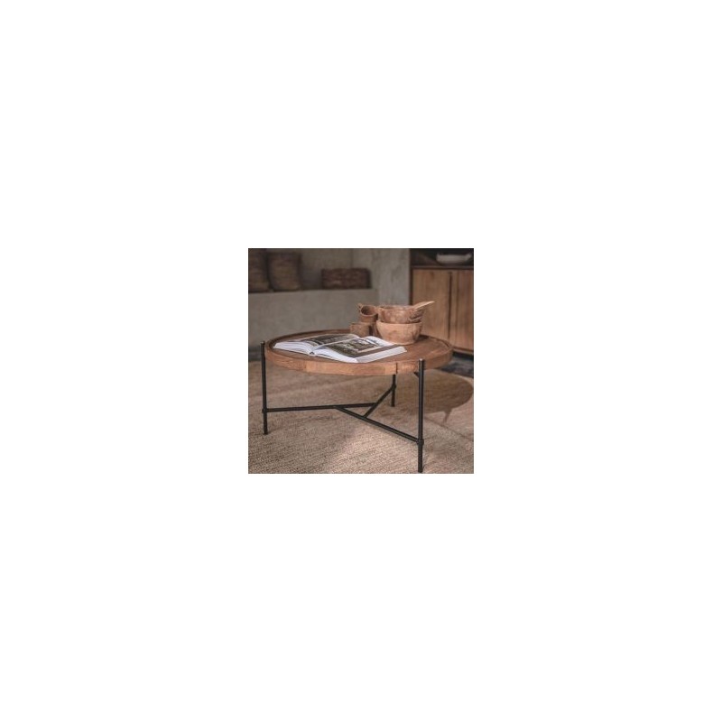 Table basse ronde en teck recyclé et métal Ø58cm d-bodhi COCO
