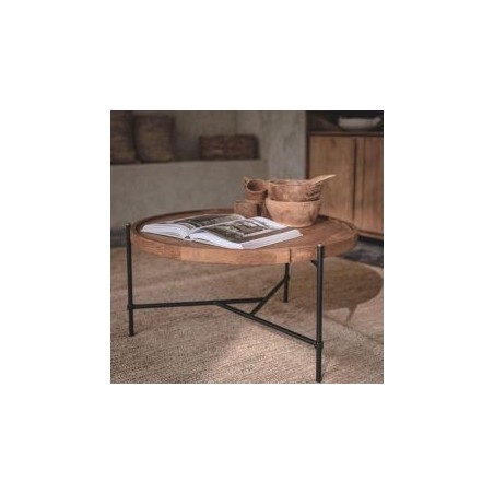 Table basse ronde en teck recyclé et métal Ø58cm d-bodhi COCO