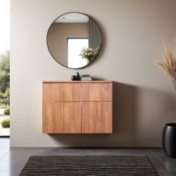 Meuble vasque suspendu teck massif 2 portes 80cm BASIC