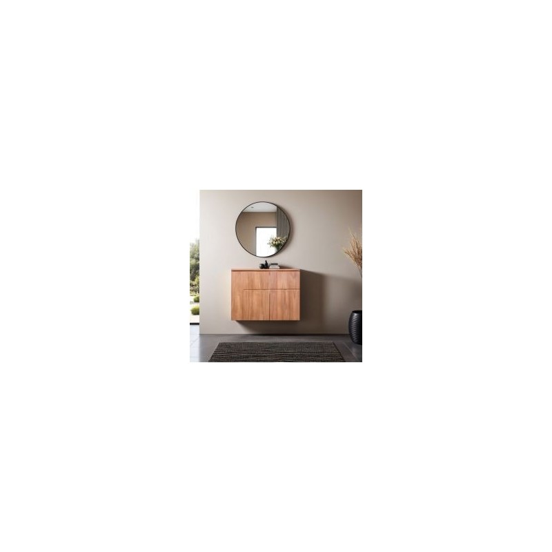 Meuble vasque suspendu teck massif 2 portes 80cm BASIC