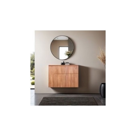 Meuble vasque suspendu teck massif 2 portes 80cm BASIC