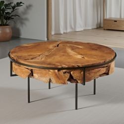 Table basse ronde teck et métal 80cm Casita STELLA