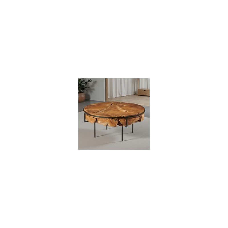 Table basse ronde teck et métal 80cm Casita STELLA