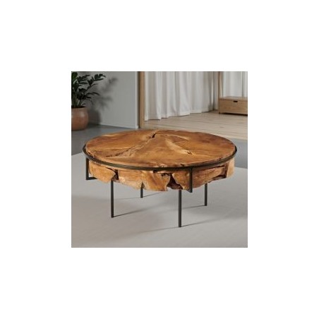 Table basse ronde teck et métal 80cm Casita STELLA