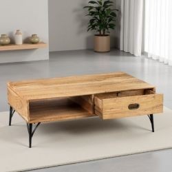 Table basse bois clair industriel SERENA 115cm