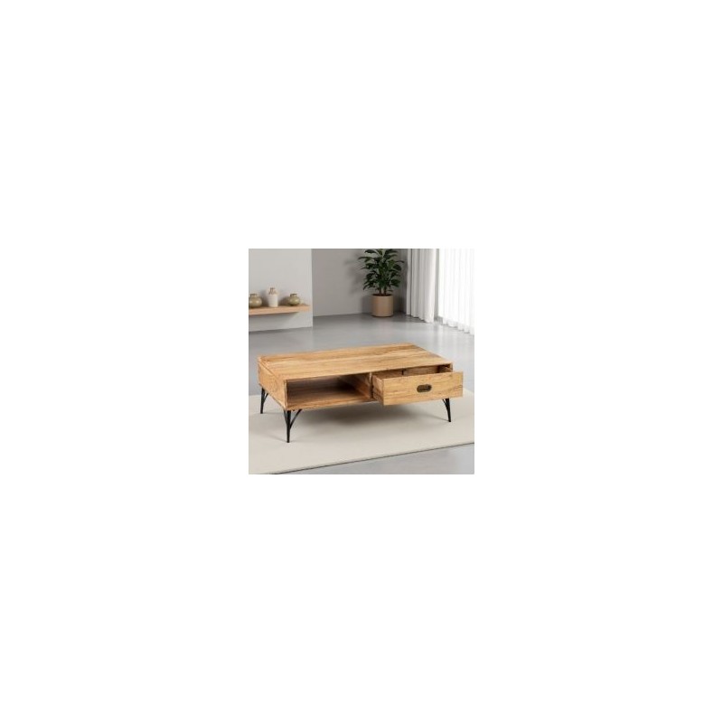 Table basse bois clair industriel SERENA 115cm