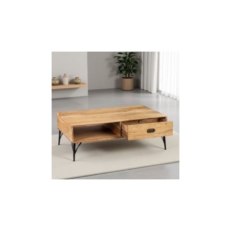 Table basse bois clair industriel SERENA 115cm