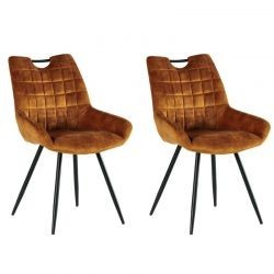 2 Chaises velours moutarde Dina avec pieds métal noir et poignée Casita