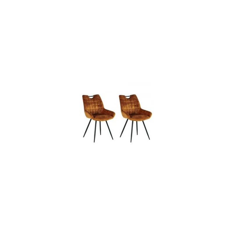 2 Chaises velours moutarde Dina avec pieds métal noir et poignée Casita
