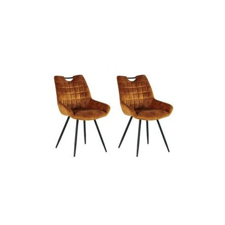 2 Chaises velours moutarde Dina avec pieds métal noir et poignée Casita