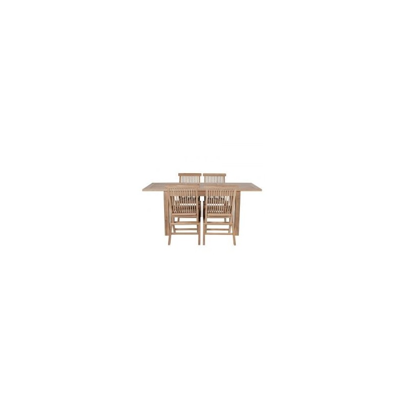 Salon de jardin teck massif rectangulaire 120/180cm 4 chaises pliantes GARDEN