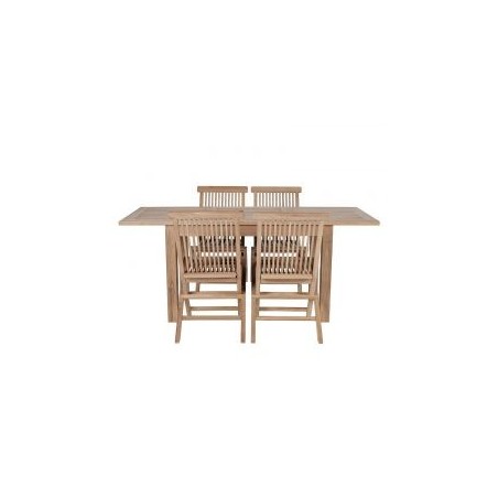 Salon de jardin teck massif rectangulaire 120/180cm 4 chaises pliantes GARDEN