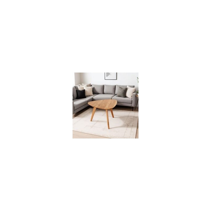 Table basse vintage en chêne massif avec 3 pieds 68cm JONAS triangle