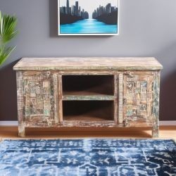 Petit meuble TV en bois recyclé coloré blanchi 120cm LILA