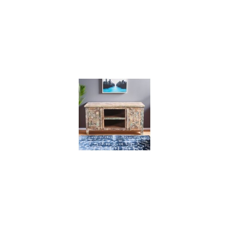 Petit meuble TV en bois recyclé coloré blanchi 120cm LILA