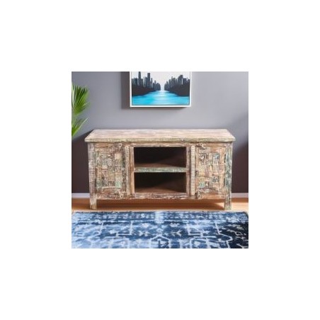 Petit meuble TV en bois recyclé coloré blanchi 120cm LILA