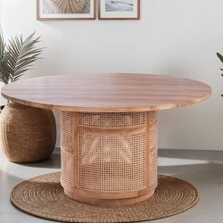 Table repas ronde teck et rotin 150cm COLONIAL
